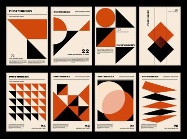 Artworks, posters inspired postmodern of vector abstract dynamic symbols with bold geometric shapes, useful for web background, poster art design, magazine front page, hi-tech print, cover artwork clipart