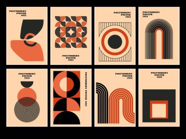 20 'li yılların minimalist geometrik posterleri, cesur geometrik şekilli vektör soyut dinamik sembolleri, web arkaplanı için kullanışlı, poster sanat tasarımı, yüksek teknoloji baskısı, kapak sanat eserleri.