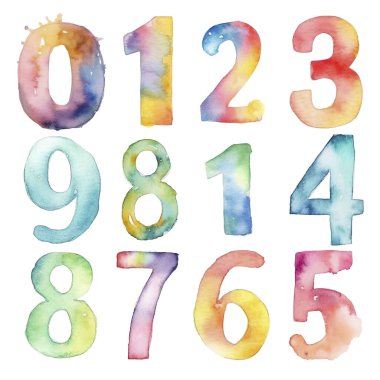 Renkli suluboya numaraları. Vektör illüstrasyonu.