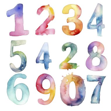 Renkli suluboya numaraları. Vektör illüstrasyonu.