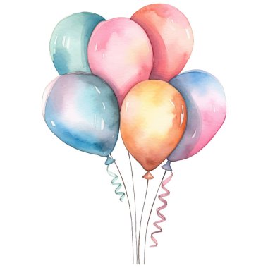 Bir sürü balon suluboya çizimi. El çizimi vektör çizimi beyaz arkaplanda izole edildi