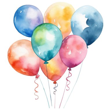 Bir sürü balon suluboya çizimi. El çizimi vektör çizimi beyaz arkaplanda izole edildi