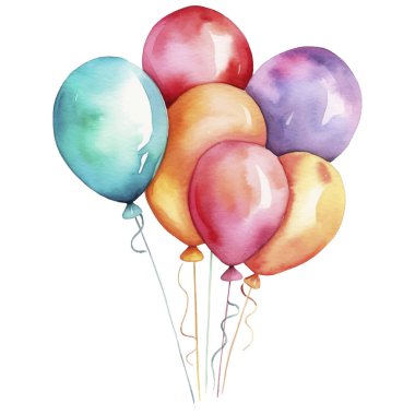 Bunch of Balloons Watercolor illustration. Hand drawn vector illustration isolated on white background clipart