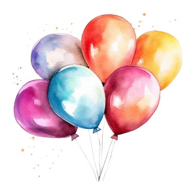 Bir sürü balon suluboya çizimi. El çizimi vektör çizimi beyaz arkaplanda izole edildi