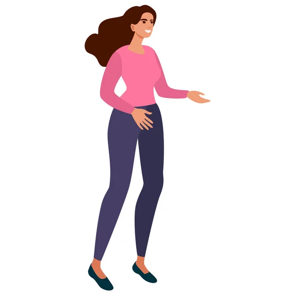 Mujer Posando Mujer Joven Cuerpo Entero Con Ropa Casual Ilustración — Vector de stock