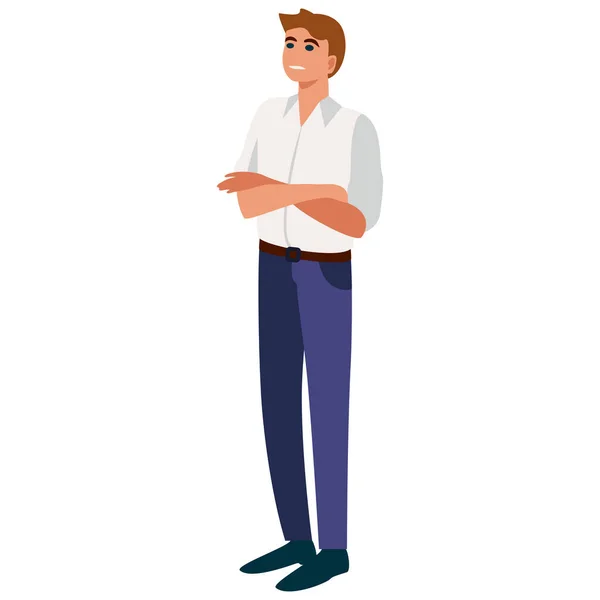 Geschäftsmann Posiert Charakter Einer Erfolgreichen Person Businesskleidung Vektorillustration Flachen Stil — Stockvektor