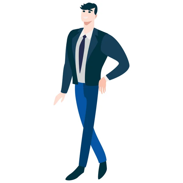 Бизнесмен Позирует Характер Успешного Человека Деловой Одежде Векторная Иллюстрация Плоском — стоковый вектор