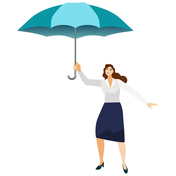 stock vector Women with Blue umbrella Protecting Pose