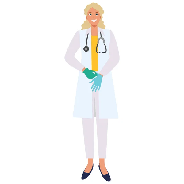 Ärztin Mit Stethoskop Ein Arzt Arztuniform Hausarzt Medizinisches Personal Sanitäter — Stockvektor