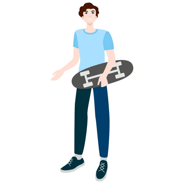 Счастливый Подросток Скейтбордом Руках — стоковый вектор