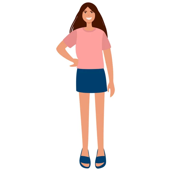 Chica Posando Chica Joven Longitud Completa Con Ropa Casual Ilustración — Vector de stock