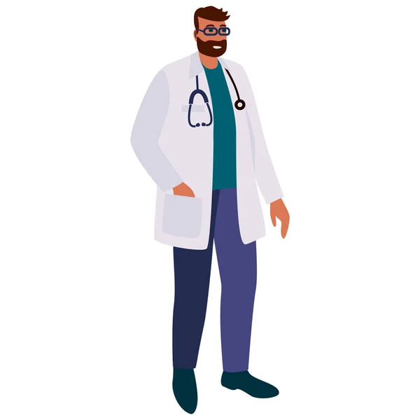 Docteur Avec Stéthoscope Homme Médecin Uniforme Médical Médecin Famille Travailleur — Image vectorielle