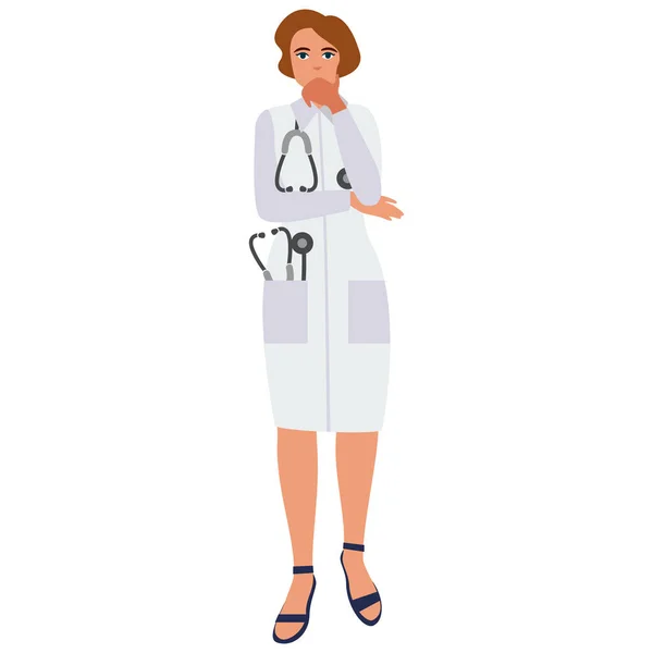 聴診器付きの女性医師 制服を着た医者 家族の医者だ 医療従事者 救急車 白い背景に隔離されたフラットベクトルイラスト — ストックベクタ