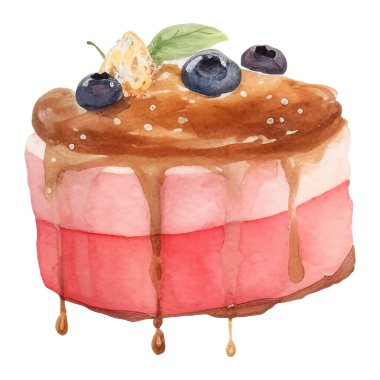 Pasta tasviri. Ayrı Suluboya Renkli ve Lezzetli Tatlıların Resmedilmesi