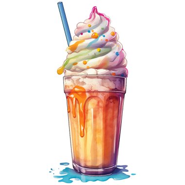 Milkshake Suluboya illüstrasyonunu tazeliyorum. El çizimi vektör çizimi beyaz arkaplanda izole edildi