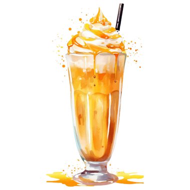Milkshake Suluboya illüstrasyonunu tazeliyorum. El çizimi vektör çizimi beyaz arkaplanda izole edildi