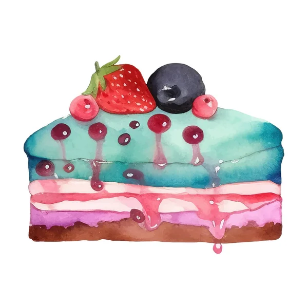 Иллюстрация Торта Изолированная Акварельная Иллюстрация Красочного Вкусного Десерта — стоковый вектор