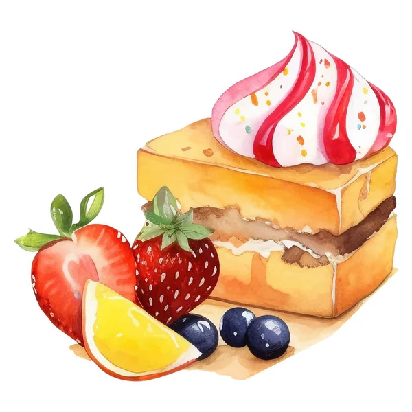 Cake Illustratie Geïsoleerde Aquarel Illustratie Van Kleurrijk Heerlijk Dessert — Stockvector