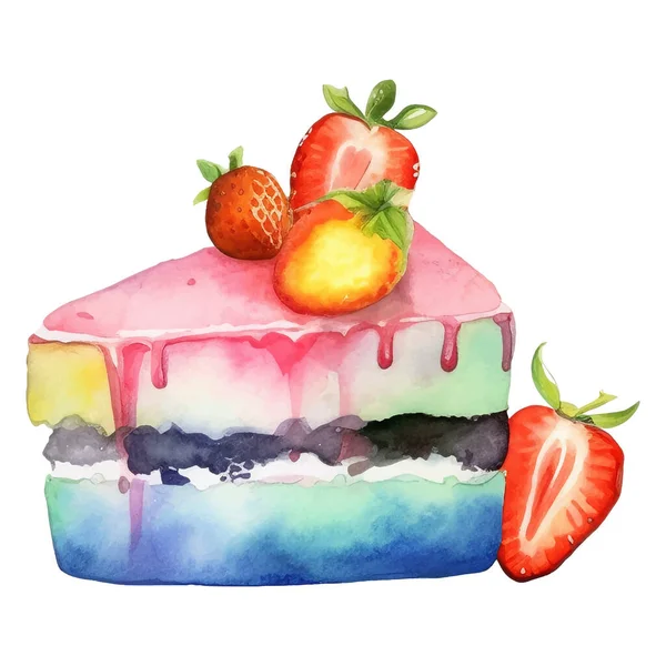 Cake Illustration Isolated Watercolor Illustrationof Colorful Delicious Dessert — Stock Vector