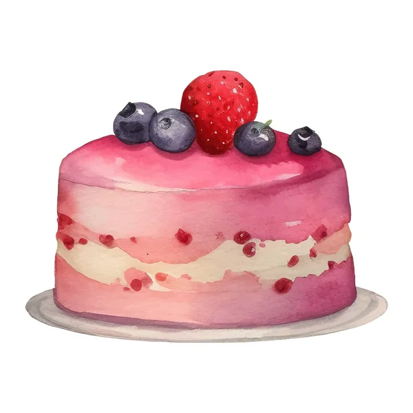 ケーキイラスト 色鮮やかでおいしいデザートの孤立した水彩画イラスト — ストックベクタ