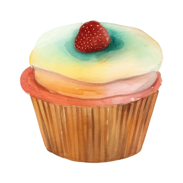 Cake Illustratie Geïsoleerde Aquarel Illustratie Van Kleurrijk Heerlijk Dessert — Stockvector