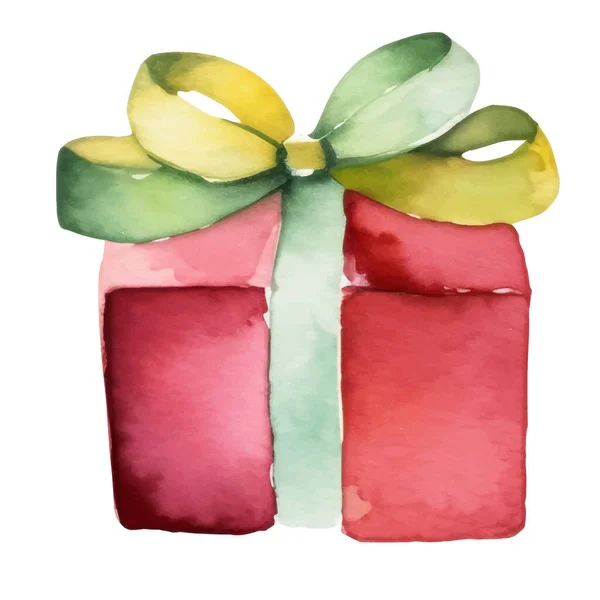 Подарочная Коробка Луком Изолированная Праздничная Акварельная Иллюстрация Продажи Подарков — стоковый вектор