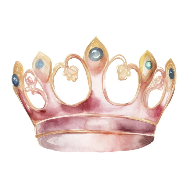 Couronne Princesse Aquarelle Illustration Vectorielle Dessinée Main Isolée Sur Fond — Image vectorielle