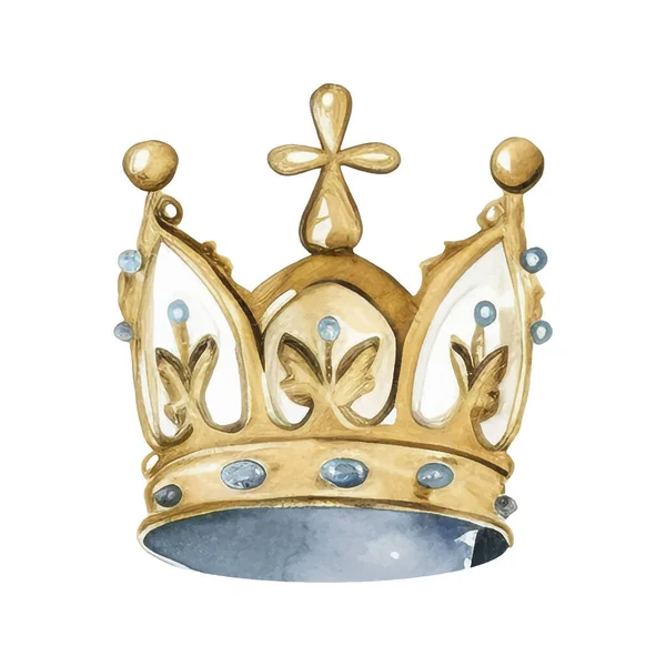 Aquarel Prinses Kroon Handgetekende Vectorillustratie Geïsoleerd Witte Achtergrond — Stockvector
