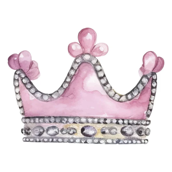 Coroa Princesa Aquarela Ilustração Vetorial Desenhada Mão Isolada Sobre Fundo — Vetor de Stock
