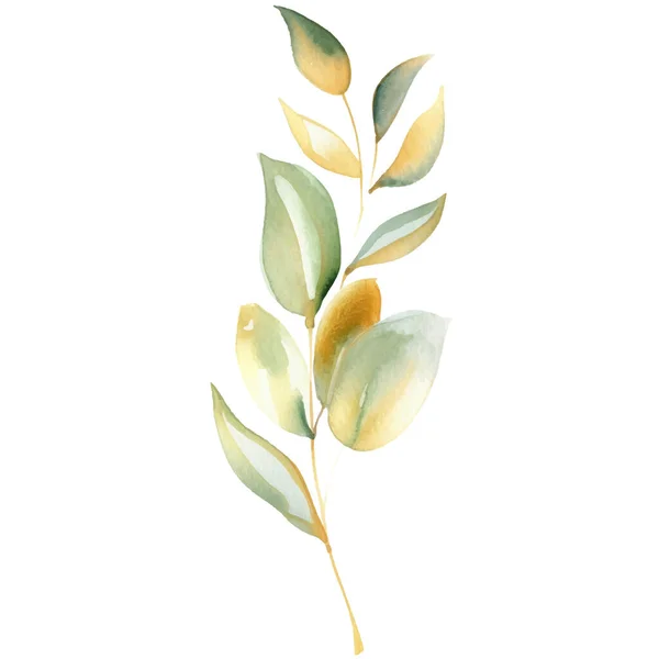 Aquarell Handbemalt Golden Leaves Print Florale Dekorationselemente Isoliert Auf Weißem — Stockvektor