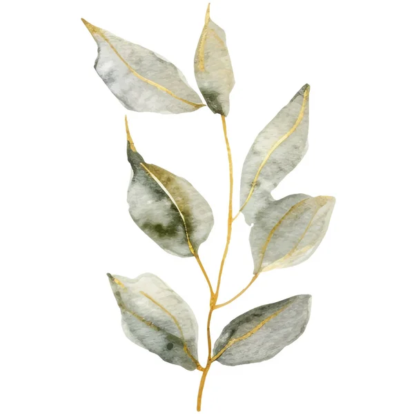 Υδατογραφία Χέρι Ζωγραφισμένα Χρυσά Φύλλα Εκτύπωση Floral Διακοσμητικά Στοιχεία Που — Διανυσματικό Αρχείο