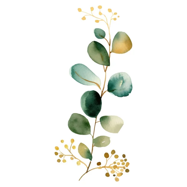 Ręcznie Malowane Akwarele Golden Leaves Print Elementy Dekoracji Kwiatowej Izolowane — Wektor stockowy