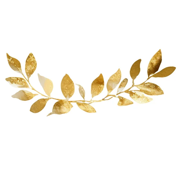 Akvarell Handmålade Golden Leaves Print Blommig Dekoration Element Isolerade Vit — Stock vektor