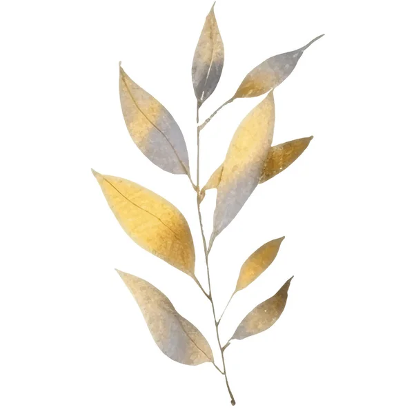 Υδατογραφία Χέρι Ζωγραφισμένα Χρυσά Φύλλα Εκτύπωση Floral Διακοσμητικά Στοιχεία Που — Διανυσματικό Αρχείο