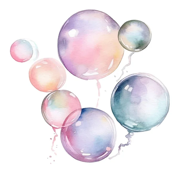 Мыльные Пузыри Акварельная Иллюстрация Красочная Векторная Иллюстрация Белом Фоне — стоковый вектор