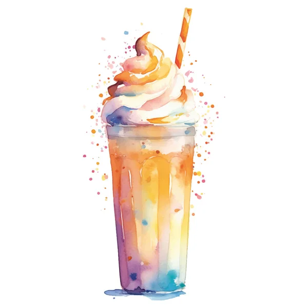 Refreshing Milkshake Watercolor Illustration Hand Drawn Vector Illustration Isolated White — Stock Vector