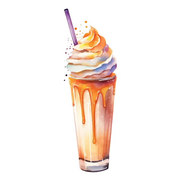 Refrescante Milkshake Watercolor Ilustração Ilustração Vetorial Desenhada Mão Isolada Sobre — Vetor de Stock