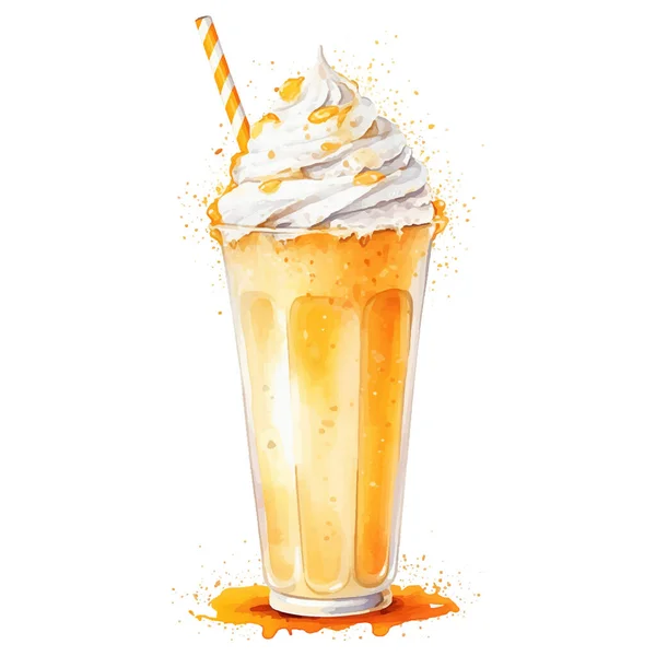 Refreshing Milkshake Watercolor Illustration Hand Drawn Vector Illustration Isolated White — Stock Vector
