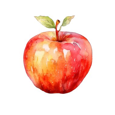 Red Apple Illustration Suluboya. El yapımı taze gıda tasarımı elementi beyaz bir arkaplanda izole edilmiş..