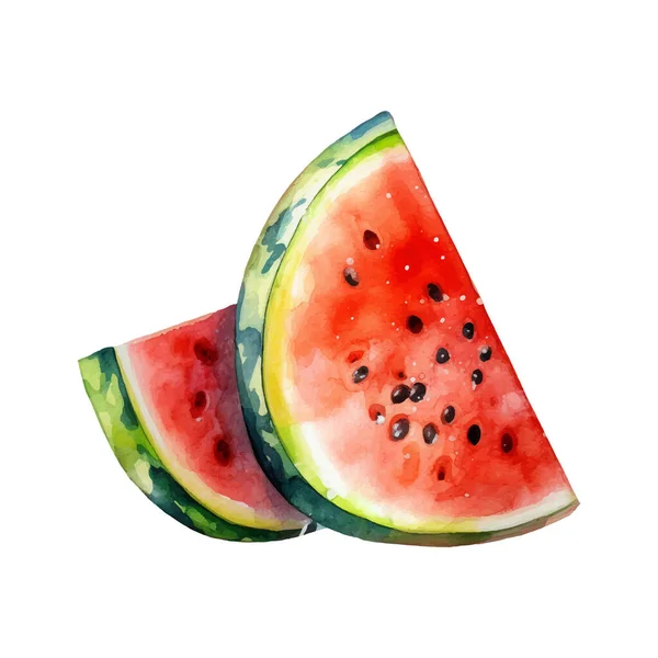 Aquarel Watermeloen Illustratie Handgetekende Verse Levensmiddelen Design Element Geïsoleerd Een — Stockvector