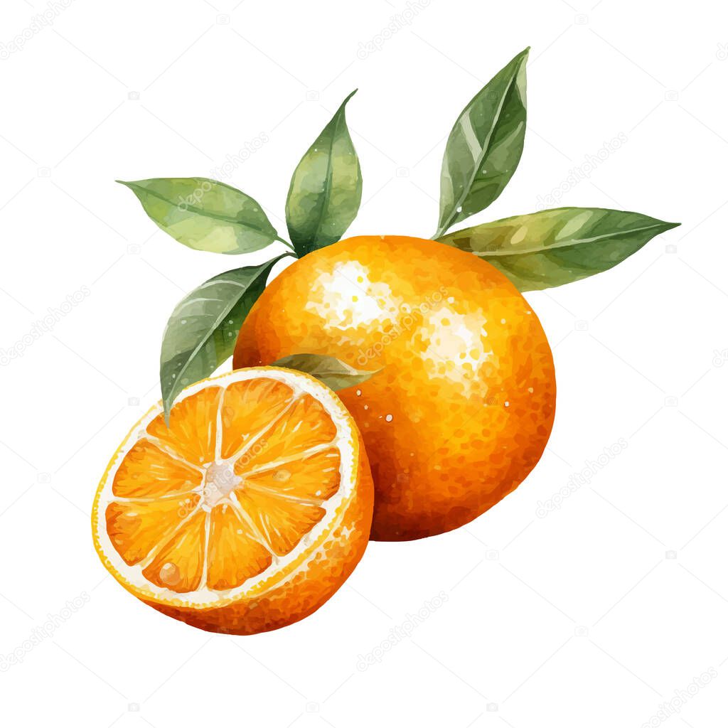 Watercolor Tangerine Illustration. Hand-drawn fresh food design element isolated on a white background.
