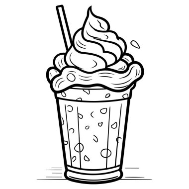 Çizgi Sanat. Menü için resim, el ilanları, kafe, restoranlar, yemek servisi. Milkshake, kremalı kahve, smoothie, kahve bardağı, granit, buzlu meyve suyu, latte, kakao