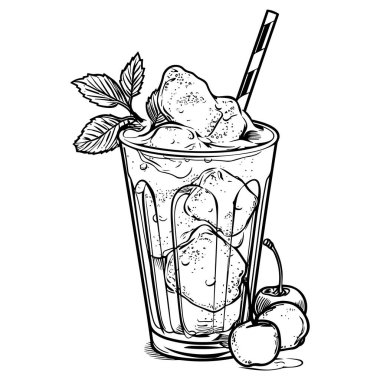 Kokteyl resimleme, çizim, oyma, mürekkep, çizgi sanatı, vektör