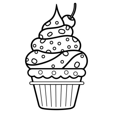 Dondurma koni siyah beyaz çizgi sanat simge. Yetişkinler ve çocuklar için boyama kitabı sayfası. Yaz lokanta vektör çizim hediye kartı, el ilanı, sertifika veya afiş, simge, logo, yama, etiket için