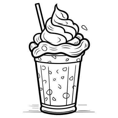 Çizgi Sanat. Menü için resim, el ilanları, kafe, restoranlar, yemek servisi. Milkshake, kremalı kahve, smoothie, kahve bardağı, granit, buzlu meyve suyu, latte, kakao