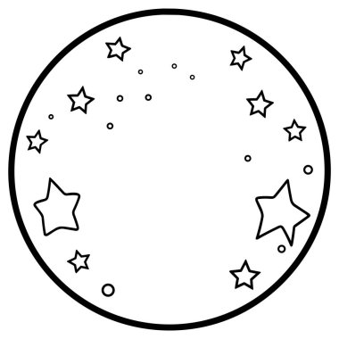 Yıldız dairesi ayarlandı. Parti için yıldız tozu sınırında çelenk, doğum günü dekorasyonu. Laurel çerçeve ile, kozmik parıltı parlıyor. İzole edilmiş siyah düz vektör çizimi.