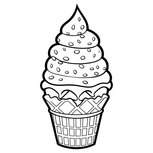 Ice Cream Cone Black White Line Art Icon Coloring Book — Stock Vector