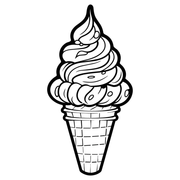 Ice Cream Cone Svartvit Konst Ikon Boken Målarbok För Vuxna — Stock vektor