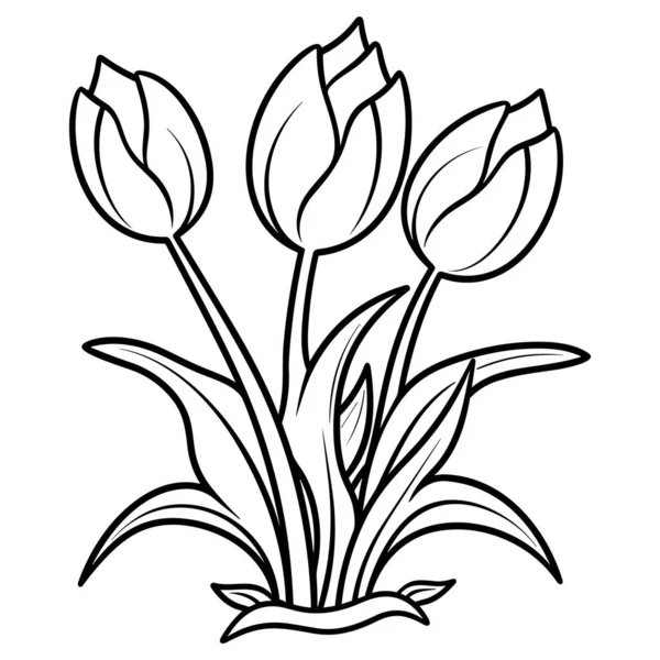 Tulpen Bloemenlijn Kunst Vector Illustratie Set Geïsoleerd Wit Bloem Zwarte — Stockvector