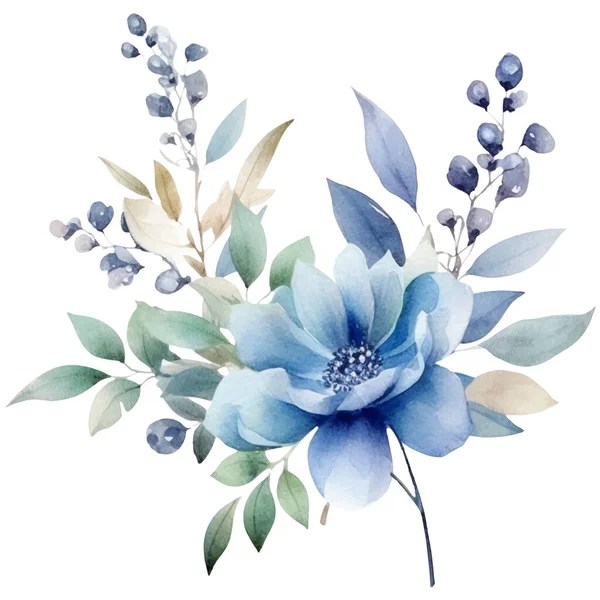 Aquarellblume Illustration Einer Blauen Und Grünen Blume — Stockvektor